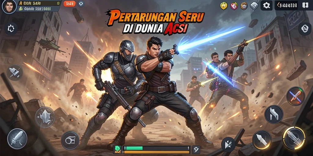 Screenshot gameplay 34R menampilkan aksi intens dan grafis menakjubkan.