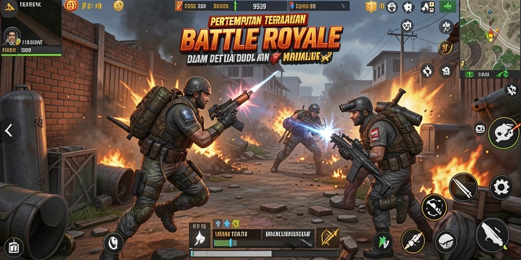 Gameplay Battle Royale seru dengan momen pertempuran intens.