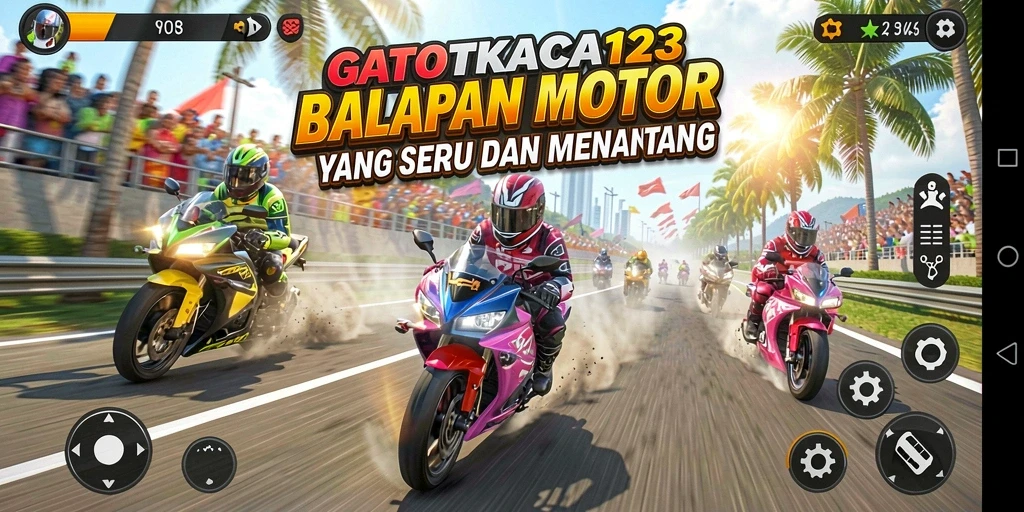 Screenshot gameplay GATOTKACA123 dengan balapan motor yang seru.
