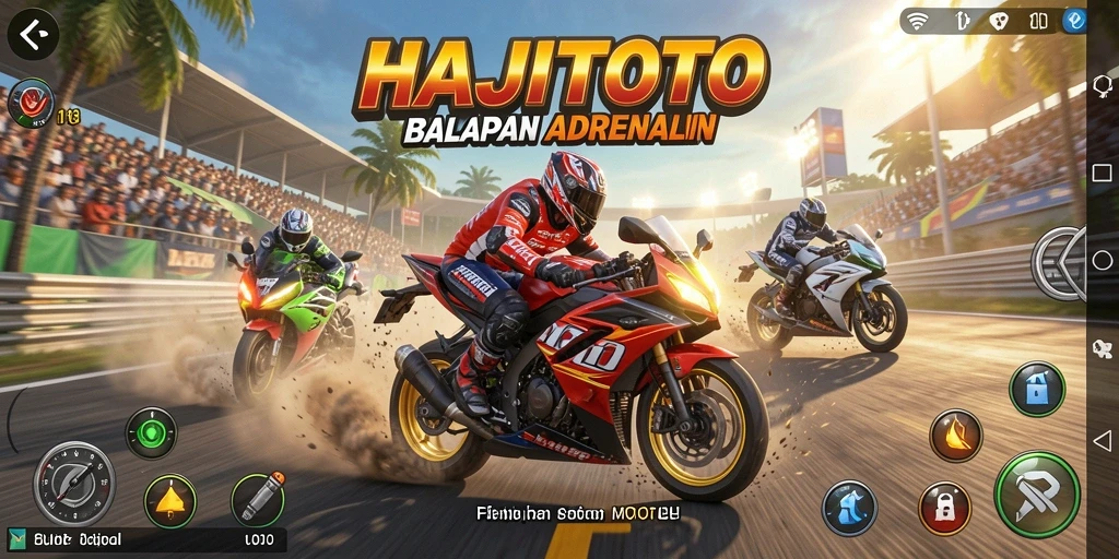 Tangkapan layar menampilkan aksi balapan motor yang mendebarkan.