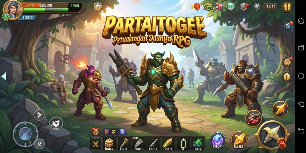 Screenshot utama menampilkan aksi pertarungan RPG yang seru.