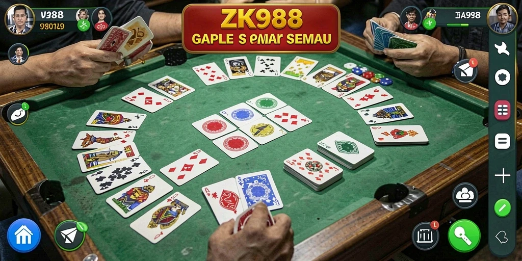 Tampilan gameplay seru dalam ZK988 saat bermain Gaple.
